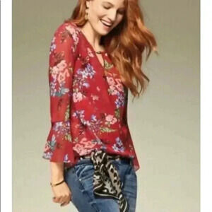 Cabi Womens Ruffle Red Devotions Blouse